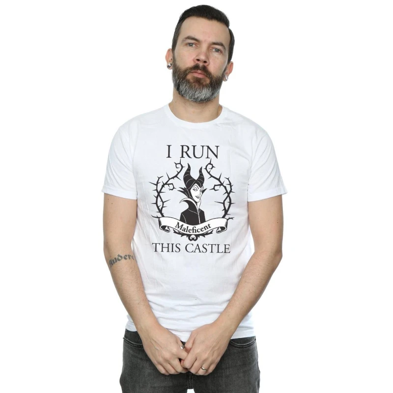 Image of Disney Men Maleficent I Run This Castle T-Shirt in White Size: Small White S Male 5057736606933