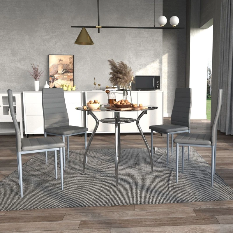Image of HOMCOM Round Dining Table Set For 4, W/ Chairs Ands Cushions 835-033V71GY