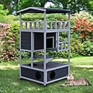 Image of PawHut Solid Wood Cat House D30-222 1400 x 780 x 760 mm Grey