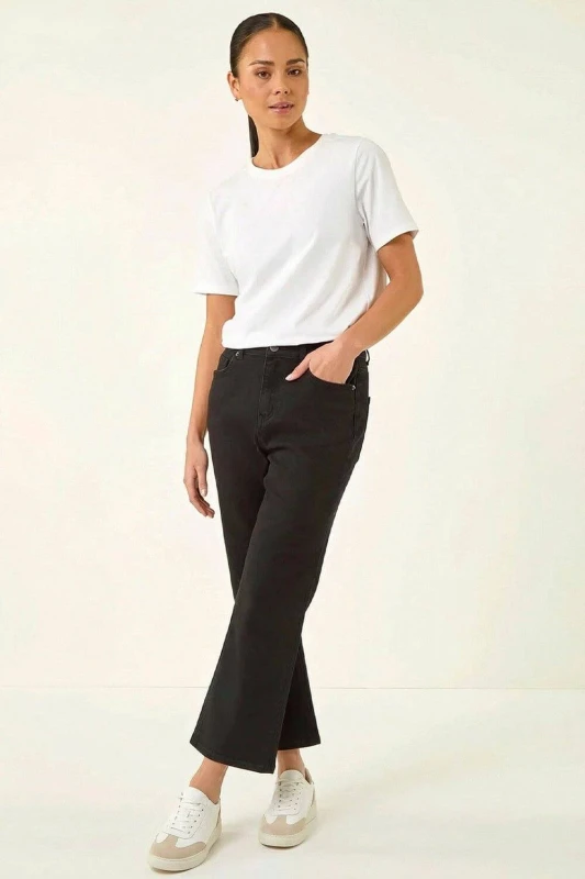 Image of Roman Womens Petite Bootcut Cropped Jeans in Black Size: 12 Black Female 12