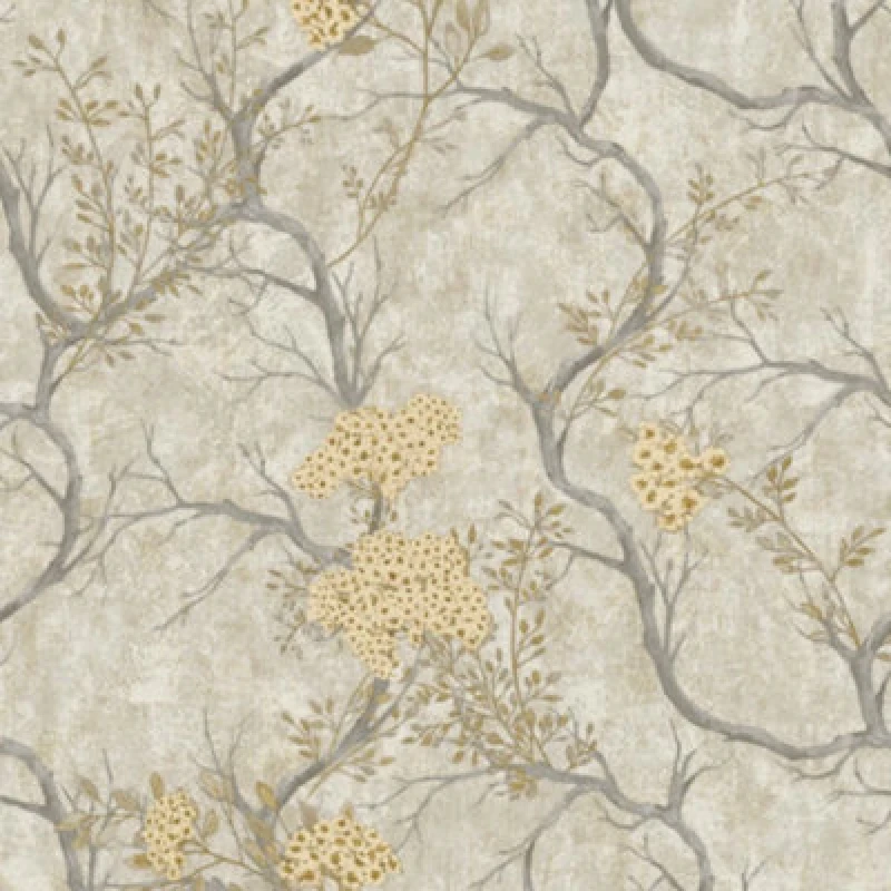 Image of Rasch Vasari Albero Pewter & Beige Floral Tree Metallic Heavyweight Vinyl Wallpaper 400426
