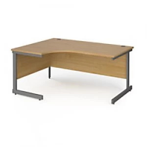 image of Dams International Left Hand Ergonomic Desk with Oak Coloured MFC Top and Graphite Frame Cantilever Legs Contract 25 1600 x 1200 x 725 mm