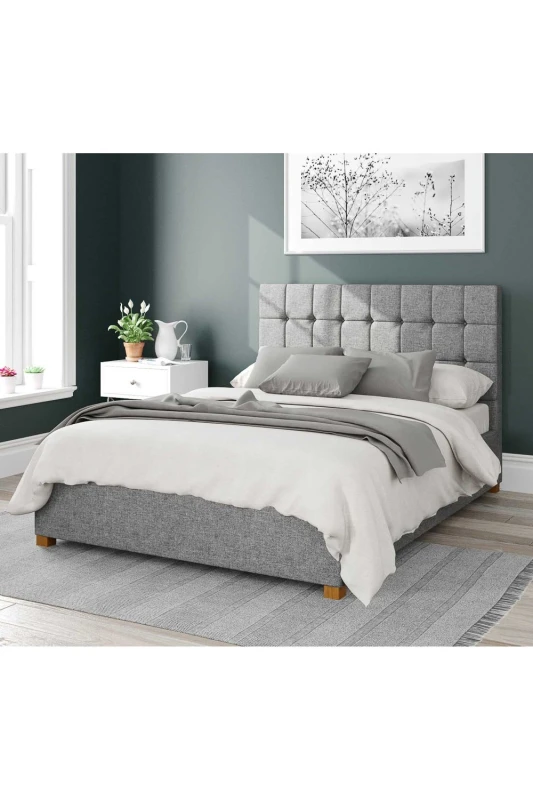 Image of Aspire Aspire Sinatra Upholstered Ottoman Storage Bed, Saxon Twill Fabric in Grey Size: Single Grey Single Unisex 5057632165497