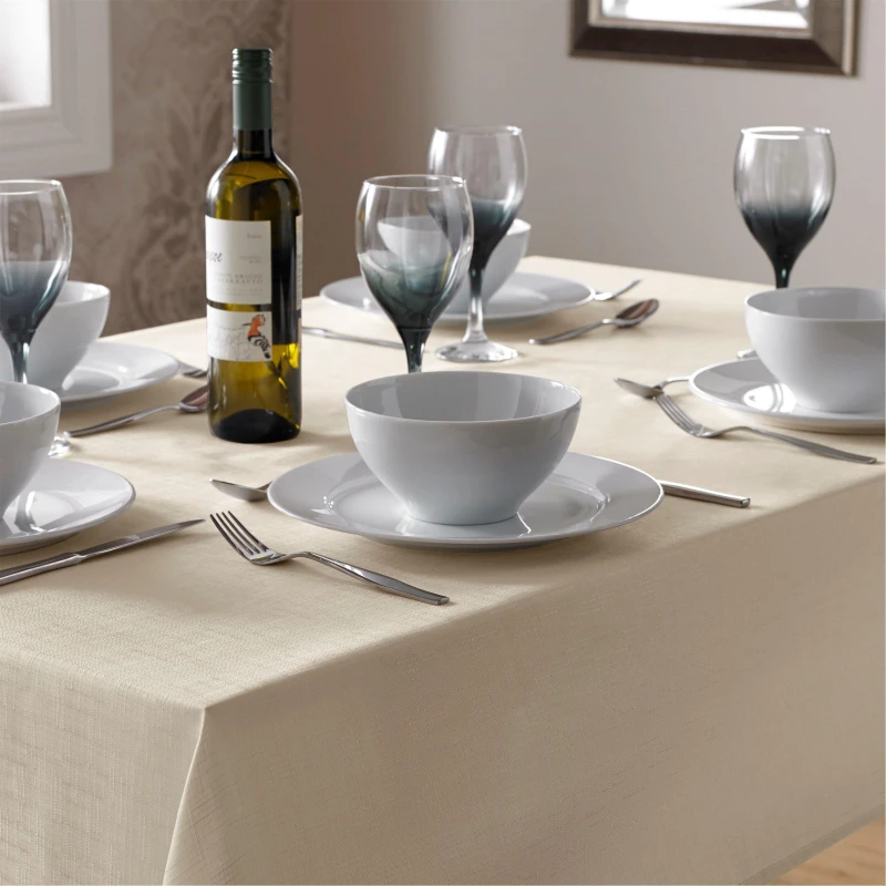 Image of Alan Symonds Durable Easy-Care Fade-Resistant Linen-Look Tablec Ivory unisex 85cm Round