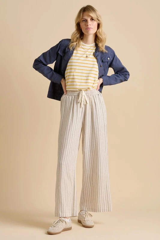 Image of Brakeburn Womens Stripe Wide Leg Trouser in Cream Size: 10 Cream Female 10