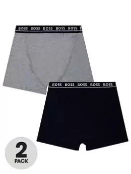 Image of BOSS Boys Pack Of 2 Logo Boxer Shorts - Navy/Grey Marl, Navy/Grey Marl, Size Age: 10 Years