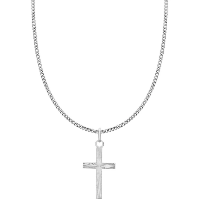 Image of Be You Sterling Silver Diamond Cut Cross Chain Silver female 18inch