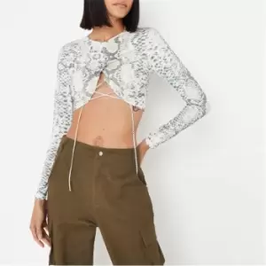 Missguided Long Sleeve Snake Diamante Crop Top - Neutral