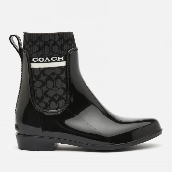 image of Coach Womens Rivington Signature Knit Rain Boots - Black - UK 4