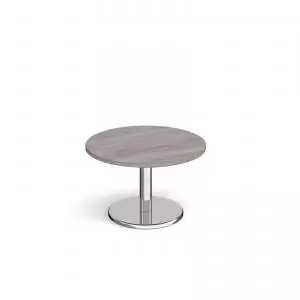 image of Pisa circular coffee table with round chrome base 800mm - grey oak