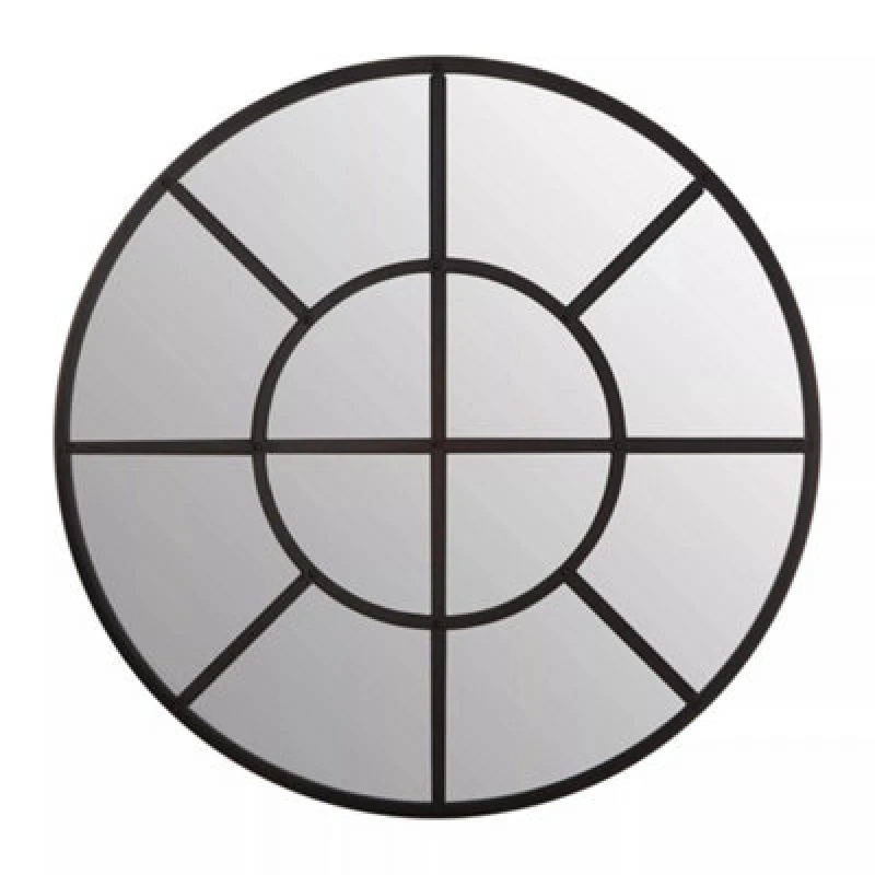 Image of Orsina Black Finish Round Wall Mirror, Industrial Geometric Accent Mirror For Living Room, Sleek Metal Frame Mirror