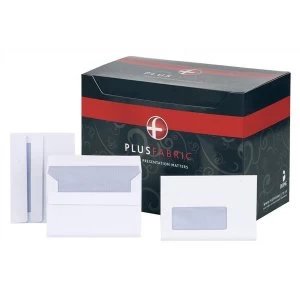 Image of Plus Fabric Wallet Envelopes 110gm2 Press Seal Window C6 White 1 x Pack of 500