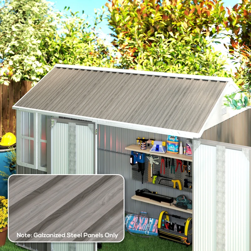 Image of Outsunny Pack of 12 Metal Roofing Sheets for Greenhouse, Grey Wood Effect, Grey 84H-021V01LG
