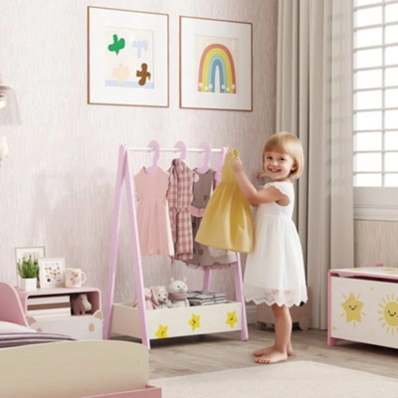 Image of AIYAPLAY Baby Clothing Rack with Hangers, Shelf, Kids Clothes Rail, Pink 316-025V80PK