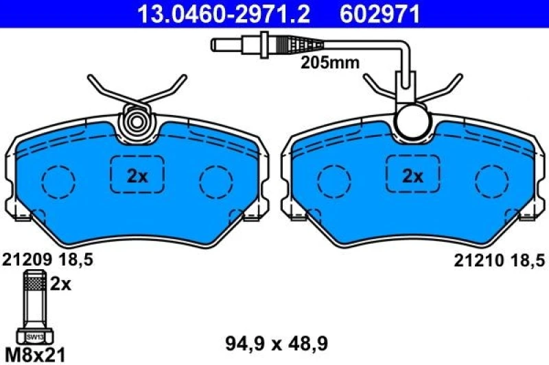 Image of ATE 13.0460-2971.2 Brake pad set incl. wear warning contact, with brake caliper screws Brake Pad Set,disc brake (402)