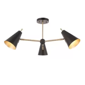 image of Alta Multi Arm Lamp Semi Flush Ceiling Lamp, Matt Antique Brass Plate, Matt Black