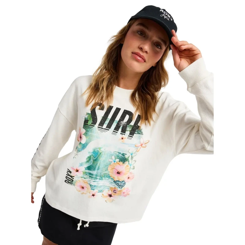 Image of Roxy Womens oversized long sleeve T-Shirt Roxy Sea Is Beautiful Blanc Female 2XL