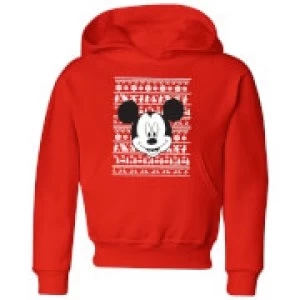 Image of Disney Mickey Face Kids Christmas Hoodie - Red - 9-10 Years
