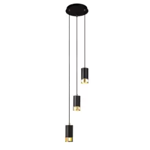 image of Phelps 3 Light Round Ceiling Pendant GU10, Black, Painted Gold