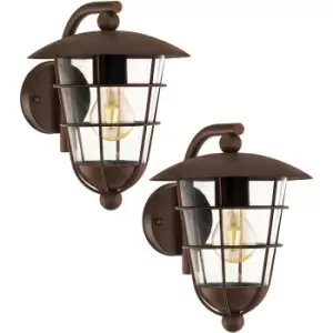 Image of 2 PACK IP44 Outdoor Wall Light Brown Fisherman Lantern 1x 60W E27 Porch Lamp