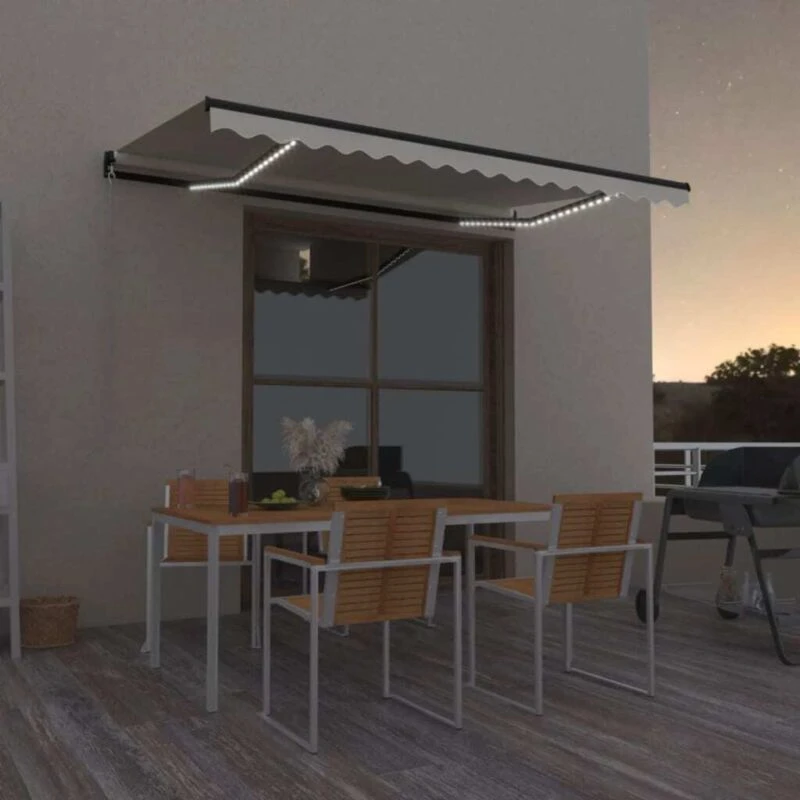 Image of VIDAXL Manual Retractable Awning with LED 400x350cm Cream Vidaxl 8720286395066