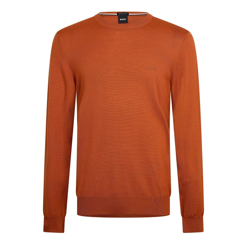 Image of Boss Mens Botto Black Knitted Crew Neck Jumper Dark Orange 809 male Large
