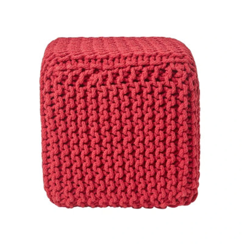 Image of Homescapes Cube Cotton Knitted Pouffe Footstool Red