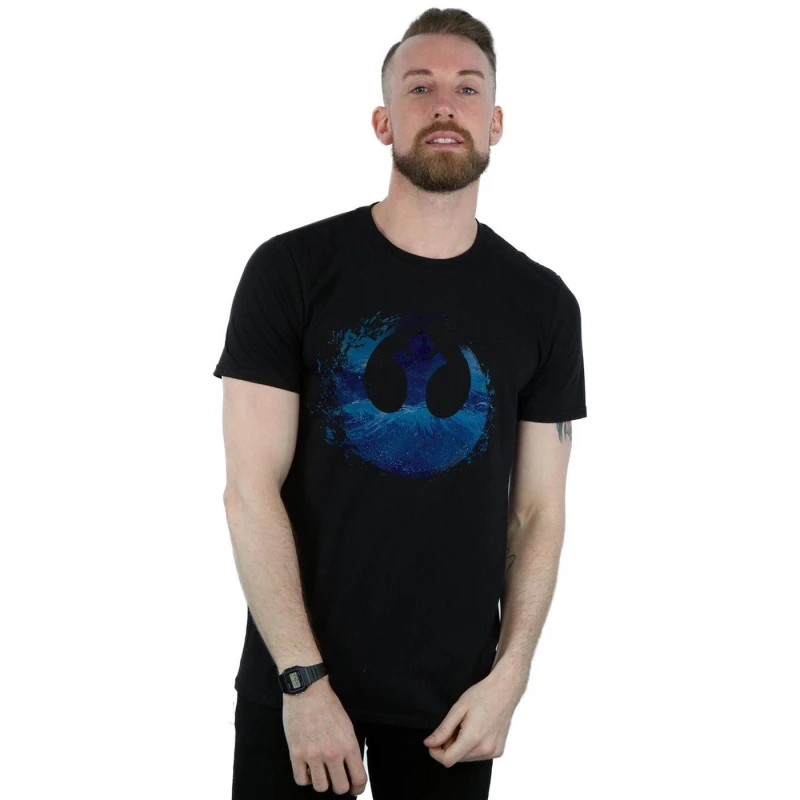 Image of Disney Men Star Wars The Rise Of Skywalker Resistance Symbol Wave T-Shirt in Black Size: Small Black S Male 5059400286915