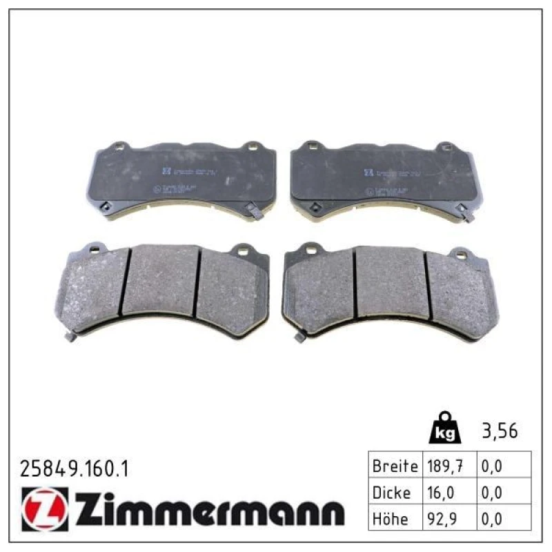 Image of ZIMMERMANN Brake pad set ZIMMERMANN 25849.160.1