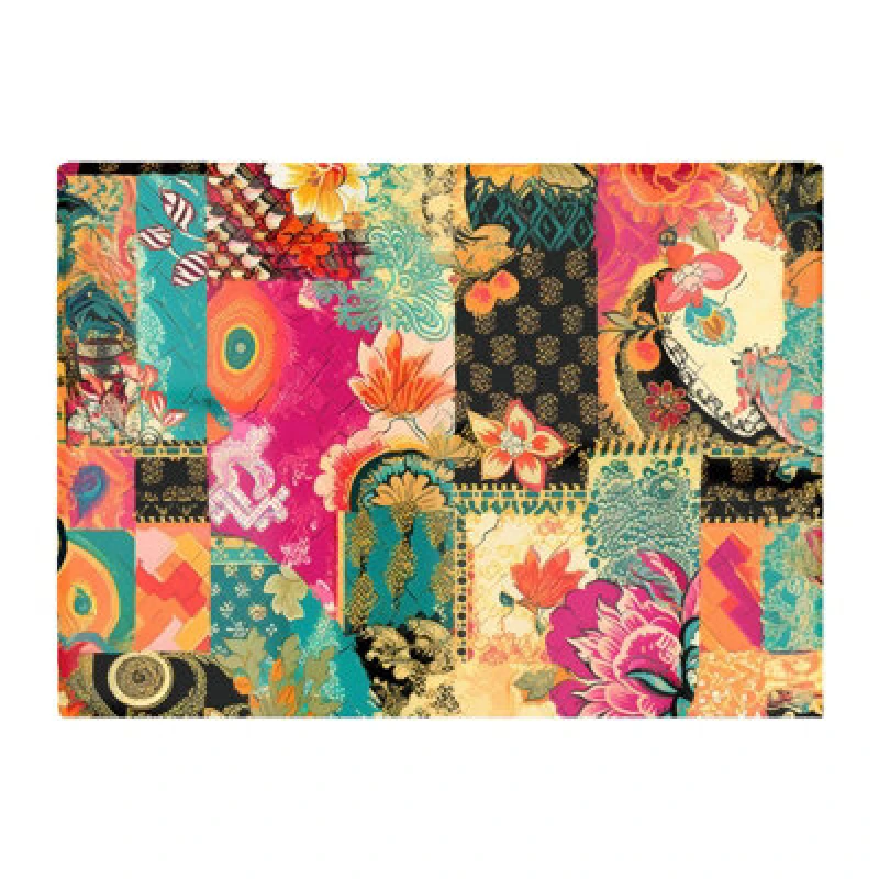 Image of Warren Reed Designer Patchwork Mixed Textiles Glass Chopping Board