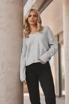 image of Petite V-Neck Ribbed Jumper