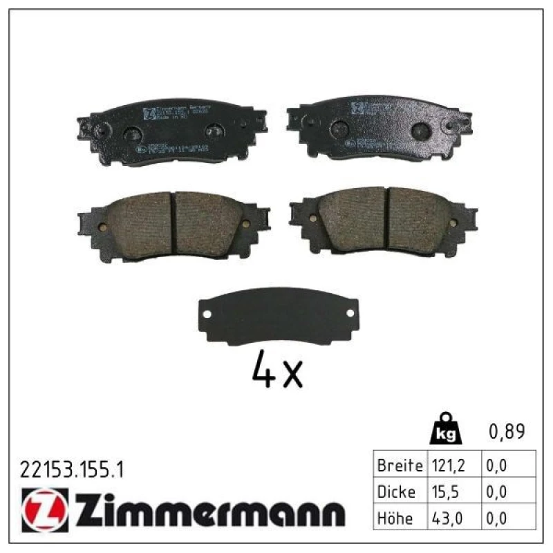 Image of ZIMMERMANN Brake pad set ZIMMERMANN 22153.155.1