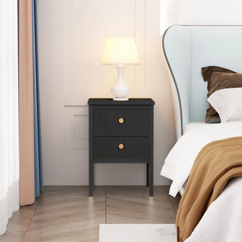 Image of Cabinet Bits Bellaria 2 Drawer Bedside Table in Black Unisex