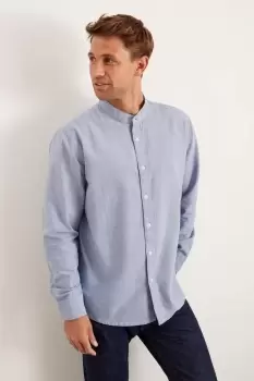 Image of Mens Blue Long Sleeve Plus And Tall Grandad Oxford Shirt