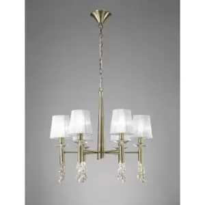 image of Tiffany pendant light 6+6 E14+G9 bulbs, antique brass with white lampshades & transparent crystal