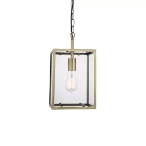 image of Hadden Single Pendant Light Matt Antique Brass Plate, Clear Glass