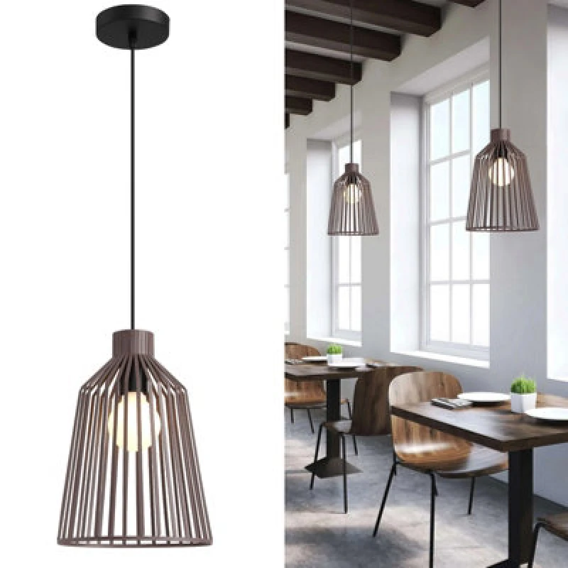 Image of Harper Living Pendant Ceiling Light, Pendant Light With Cage Shade, E27 Cap Type, Vintage Hanging Lights, Mocha