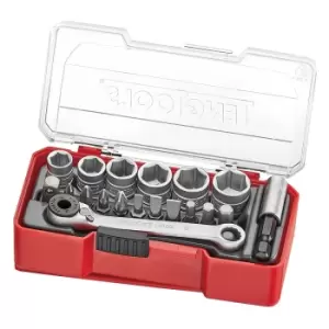 image of Teng Tools TJ1419 Socket Set 1/4" Drive 19 Pieces With Ratchet in Case