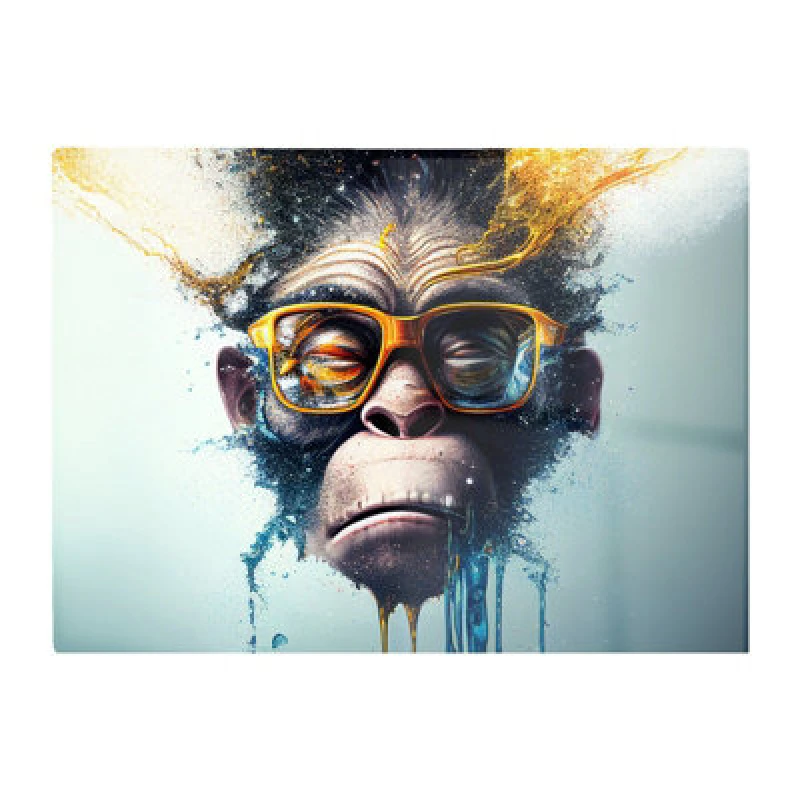 Image of Warren Reed Designer Monkey With Glasses Splashart Glass Chopping Board