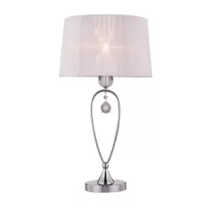 image of Bello Crystal Table Lamp with Round Tapered Shade, White, 1x E27