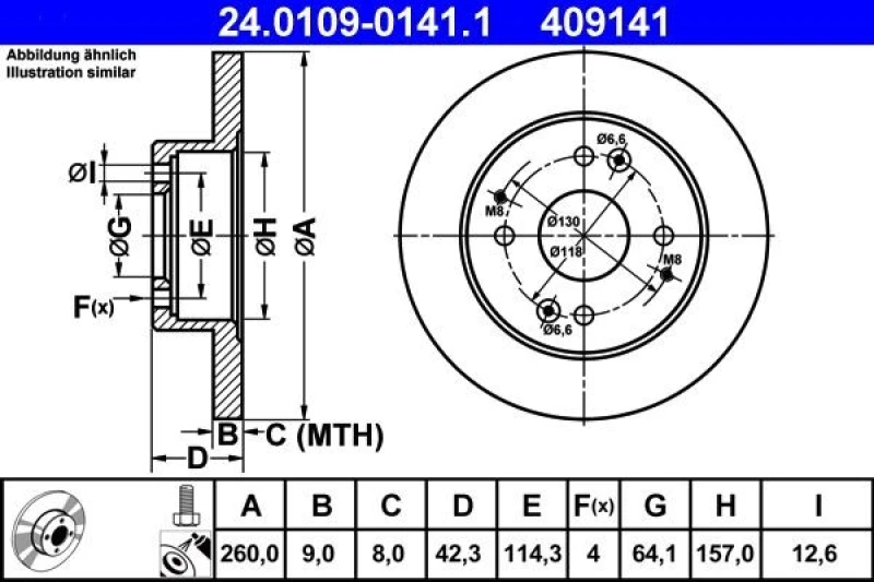 Image of ATE 24.0109-0141.1 Brake disc solid, Coated, with bolts/screws Brake Disc (82)