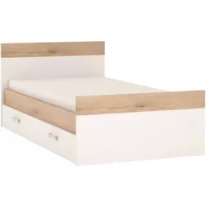 image of 4Kids Single Bed with under Drawer in Light Oak and white High Gloss opalino handles