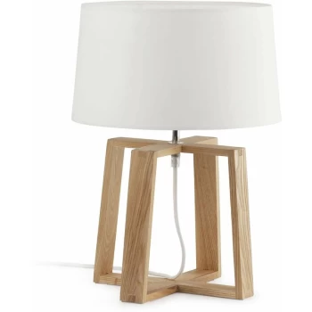 Image of Faro Bliss - 1 Light Table Lamp White, Wood with White Fabric Shade, E27