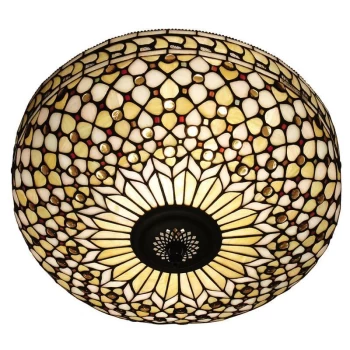 image of Interiors Mille Feux - 2 Light Large Ceiling Flush Light Dark Bronze, Tiffany Glass, E27