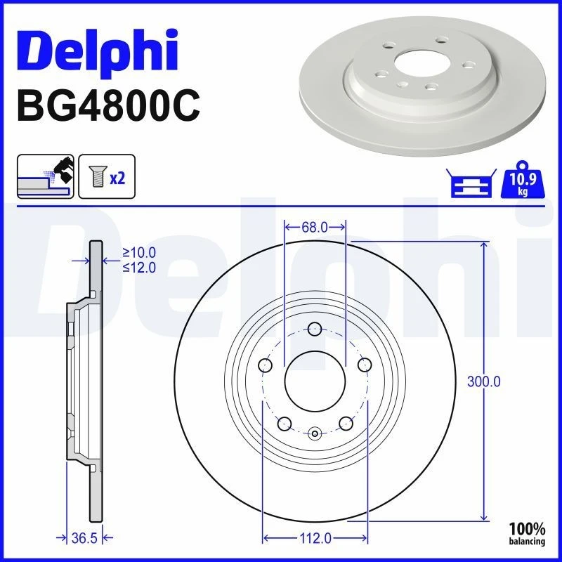 Image of DELPHI Brake disc DELPHI BG4800C