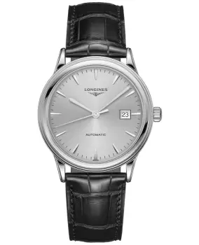 Image of Longines Flagship Automatic Silver Dial Black Leather Strap Unisex Watch L4.984.4.72.2 L4.984.4.72.2