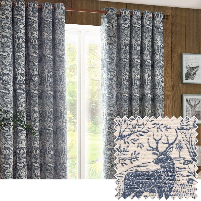 Image of Winter Woods Animal Chenille Eyelet Curtains Midnight, Midnight / 229 x 229cm