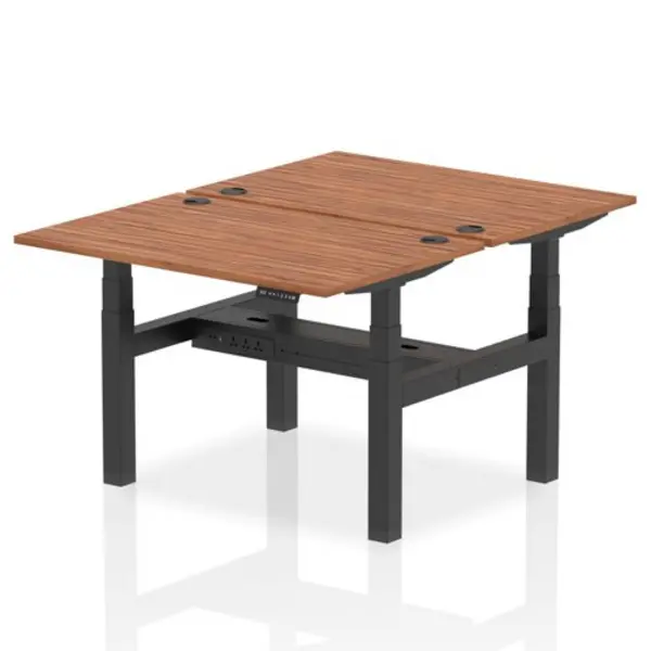 Image of Air Air Back-to-Back 1200 x 800mm Height Adjustable 2 Person Bench Desk Walnut Top with Cable Ports Black Frame HASCP2P12800WNTB