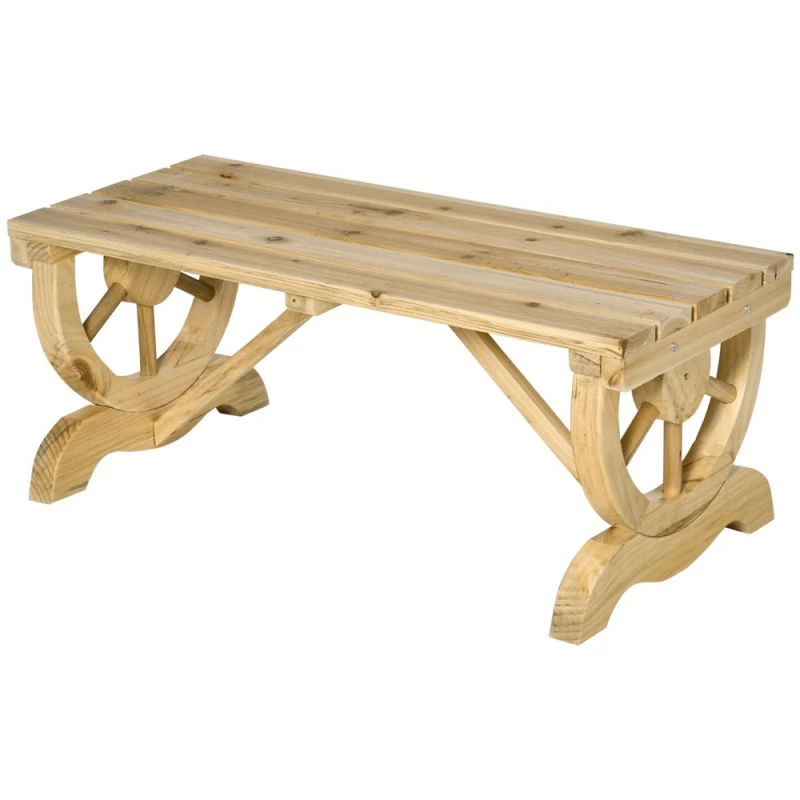 Image of Outsunny Rustic Wooden Bench Wheel-Shaped Legs - Natural, Brown 84B-410ND
