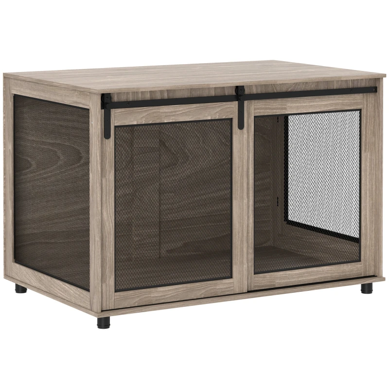 Image of PawHut PawHut Dog Crate Furniture w/ Sliding Door, 118 x 75.5 x 82cm, Walnut Brown Brown